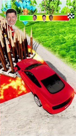 🤩CR7 Vs Messi Vs Lewandowski Vs Lamine Yamal🚗Obstacles Jump Challenge! #simulator #shorts