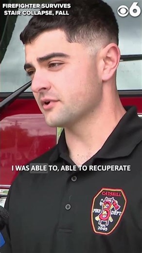 Firefighter survives after stairs collapse from under him