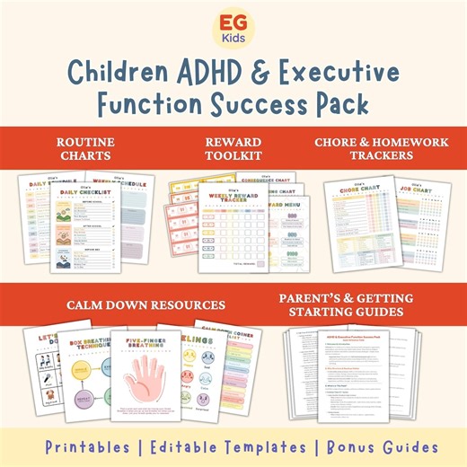 Children ADHD Printables, Kids Executive Function Tools, Behavior Charts, Routine Checklists, Calm Down Breathing Techniques, Reward Charts - Etsy