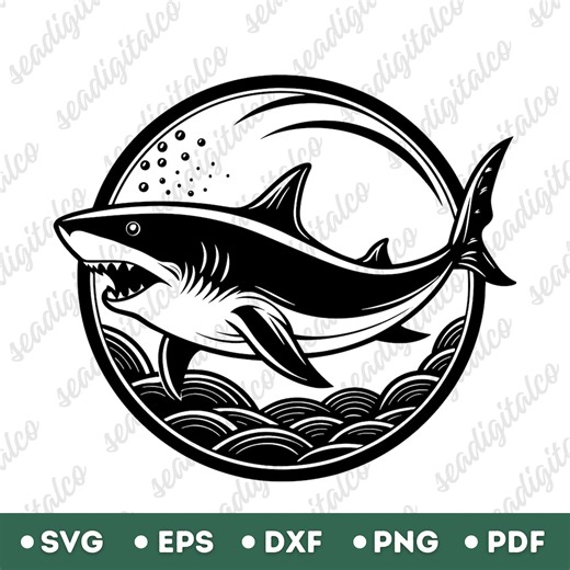 Shark in the Ocean Svg, Shark Design Svg, Shark Silhouette, Shark Clipart, Great White Shark, Fish Svg, Files for Cricut, PNG & DXF - Etsy Australia