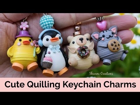 Cute Quilling Keychain Charms/ Quilled Keychains/ 3D Quilling