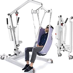 VNN Electric Patient Lift - Foldable Transfer Lift for Home Use, Floor & Fall Elderly Chair Lift, 400lb Weight Capacity with U-Sling, Hydraulic Full Body Transfer for Home, White, Installation Free