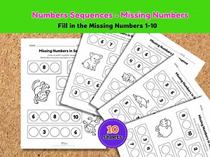Missing Numbers in Number Sequences 1–10 | Math Worksheets for Preschool & Kindergarten - Etsy