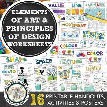 Elements of Art, Principles of Design Worksheets Activities Art Sub Plans Poster
