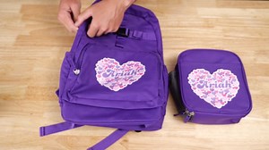 Let's Make Memories Kids Backpack for School, Personalized Back to School Supplies - Bookbag with Optional Lunch Box - Purple, Rainbow
