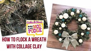 Love the look of a snowy wreath? Cathie and Steve teach you hot to Flock a Wreath with Collage Clay. See the instructions of this and 5 other Faux Snow projects for the holidays! - http://bit.ly/2zlKvMB | Plaid Crafts