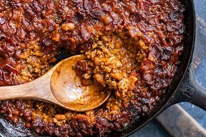 BBQ Baked Beans with Bacon (Skillet Baked Bean Casserole) Recipe - The Cookie Rookie®