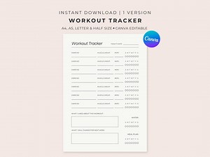 Editable Workout Tracker Template - Fitness Planner | Instant Download - Etsy
