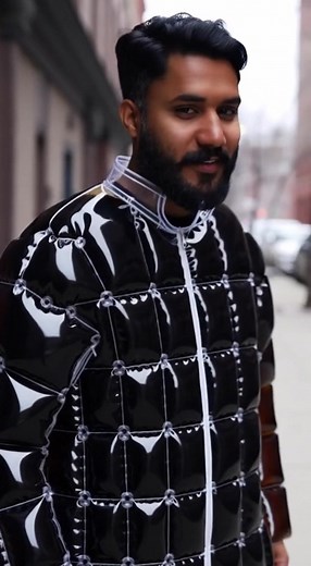 磻 1. Cola Jacket Variant [Cinematic viral video in vertical mobile format. Creative DIY demonstration: transparent plastic jacket with quilted chambers being filled with dark cola via funnel in clean modern kitchen. High detail on liquid physics - cola flowing, foam forming, bubbles rising. Person wearing black fitted shirt presents filled jacket to camera with confident smile. Scene transitions to urban street quality | Maher Anees Asghar | Facebook