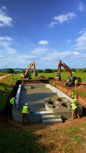 Giant iPhone Swimming Pool Built in Open Field | Triple Camera Design Timelapse