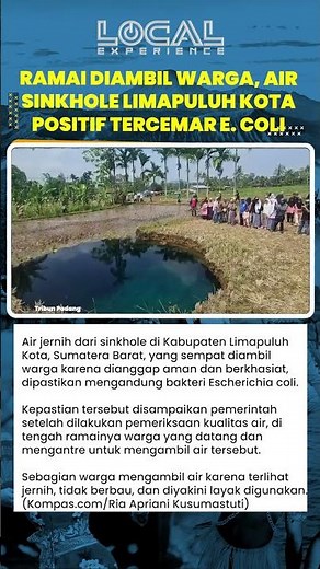 Dianggap Berkhasiat, Air Sinkhole di Sumbar Justru Mengandung Bakteri E. Coli