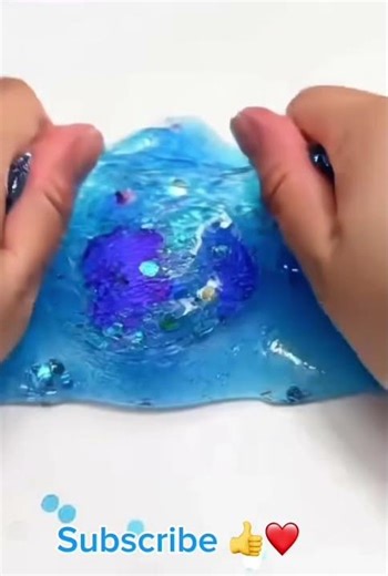 Relaxing blue ocean slime with bubbles and glitter 💙So satisfying ASMR sounds!#shorts #satisfying