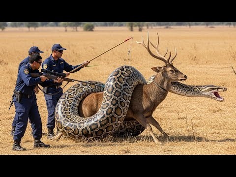 Brave Heroes Save Large Deer from a giant Python Attack 🦌 #animals #rescue #python #deer #usa