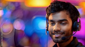 Professionalism in Customer Support: Indian Call Center Agent Assisting Clients. Concept Customer Experience, Call Center Training, Cultural Sensitivity, Communication Skills, Problem Resolution
