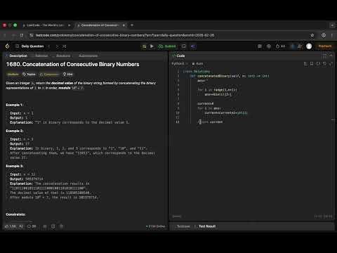 1680. Concatenation of Consecutive Binary Numbers | Leetcode Daily Question