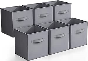 Sorbus Storage Cubes - 11 Inch Foldable Fabric Baskets for Organizing Pantry, Closet, Shelf, Cubby - 6 Grey Collapsible Cloth Storage Bins with Handle for Home, Bedroom