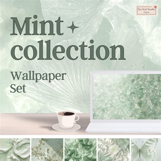 Mint Green Wallpaper Pack - 20 Matcha Vibe Backgrounds for Desktop, Abstract Aesthetic Digital Download - Etsy
