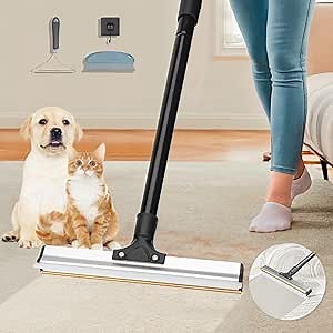 Upgraded Carpet Rake for Pet Hair Removal,2 in 1 Adjustable Handle Silicon Floor Squeegee,Reusable Carpet Rake Cat Dog Hair Remover for Carpet & Floor-Powerful Removal of Hair and Dirty Water