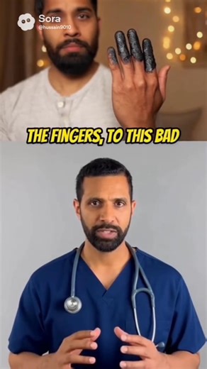 Severe frostbite damage to the fingers — resulting in tissue death and eventual amputation. ❄️🩺 Extreme cold exposure can permanently destroy skin and bone. #Frostbite #Amputation #Hypothermia #ColdInjury #Doctor #Sora2 | The DOC