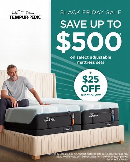 If you’re looking for the gift that keeps on giving all year long, how about the all-night comfort of a Tempur-Pedic® adjustable mattress set? Stop into Sundeen Furniture today and save during our Black Friday Sale and start enjoying better rest for years to come. https://pbxx.it/9Vx23S | SUNDEEN Furniture