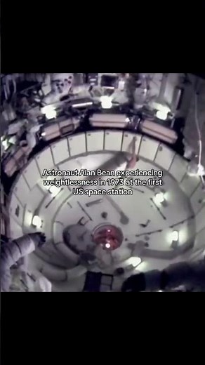 Astronaut Alan Bean on Skylab, 1973. The earliest moments of weightlessness in a U.S. space station.