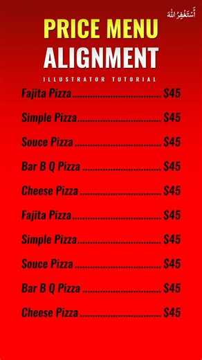 Design Tutorial Studio on Instagram: "Restaurant Menu Price Alignment in Illustrator - Adobe Illustrator Tutorial In this adobe illustrator tutorial, you'll learn: ✅ How to align menu prices using tab stops #illustratortutorial #adobeillustrator #illustratortip #illustrator2025 #illustratortutorialforbeginners #aligntool #graphicdesign #designtutorialstudio #adobeillustratortutorial #photoshoptips #illustratortipsandtricks #illustratortips #illustratortricks #illustratorshorts"