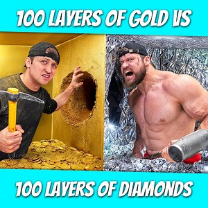 100 layers of gold vs 100 layers of diamonds | JustDustin