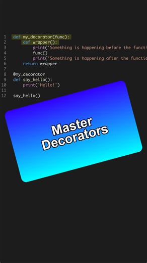 Boost your code efficiency with decorators! 🚀 Master this advanced Python concept in seconds. 💡 --- Get the Python for AI course 6 projects at the link in bio. 🐍