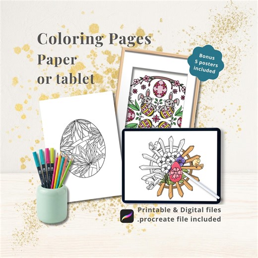 5 Detailed Easter Mandala Coloring Pages - Printable PDF & Procreate Digital Kit - Spring Illustrations - Art Project - Instant Download - Etsy
