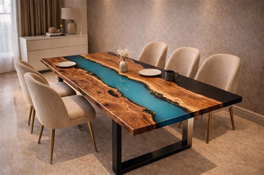 Custom Blue Epoxy Dining Table, Turquoise Resin Wood Table, Live Edge Sofa Center Table, Computer Desk, Office Desk, Natural Wood Table - Etsy