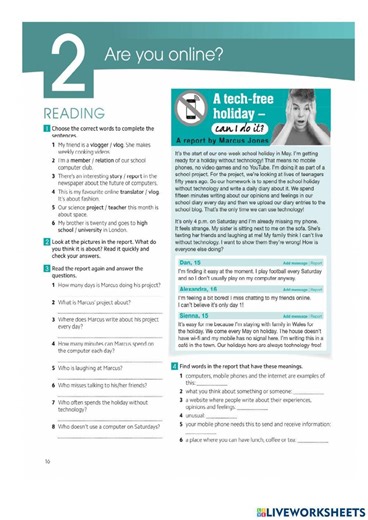 Reading Comprehension A2 activity