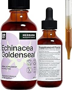 Echinacea and Goldenseal 2 fl oz Liquid Extract - Natural Herbal Supplement - Immune Support Drops - Enhance Sleep | Boost Energy - High Potency - 45-Day Supply