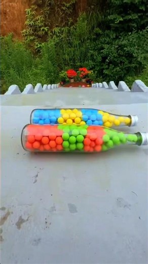 Amazing Rolling Colorful Glass Bottles On Exploding Stairs 💥😱