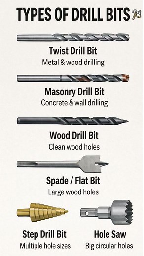 Types of Drill Bits & Their Uses 🛠️ #shorts