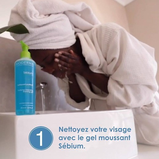 Découvrez la routine parfaite pour les peaux à tendance acnéique: ETAPE 1: Nettoyez votre visage avec le Sébium Gel Moussant ETAPE 2: Traitez vos boutons & hydratez avec la crème Sébium Global | BIODERMA