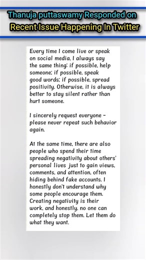 Thanuja Puttaswamy Responded on recent Issue in x #thanujaputtaswamy #thanujafans #thanuja #bb9 #ad