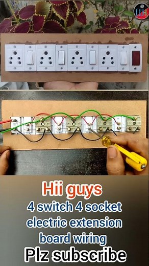 Four switch Four socket extension board wiring // electric board wiring // electric extension board