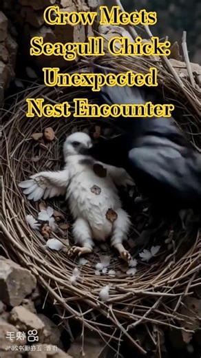 Crow Meets Seagull Chick: Unexpected Nest Encounter🚀 #relatable #animals