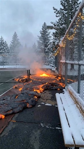 A glowing lava pool sits right on the tennis court — how is anyone supposed to serve now? ❄️🌋🎾 #lava #tennis #court #molten #glow #fire #unreal #serve #match #racket AI Video Disclaimer: This video is AI-generated and not real. | Earth Impacts