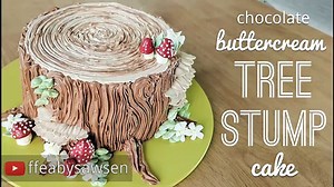 Relaxing cake decorating: all buttercream tree stump cake - piping bark, mushrooms, flowers