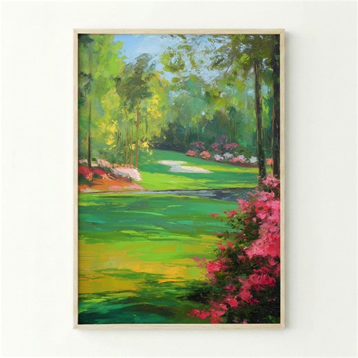 Augusta National Golf Fairway Printable - Spring Landscape Art, Pastoral Scene With Azaleas and Trees, Tranquil Digital Download Decor - Etsy
