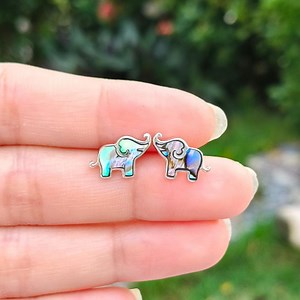 925 Sterling Silver Elephant Stud Earrings | Abalone Shell Animal Earrings | Cute Elephant Jewelry Gift for Her | Elephant Lover Gift Idea - Etsy
