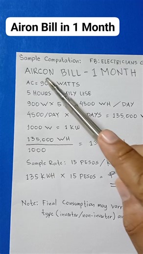 Aircon Bill in one month sample computation Final consumption may varry depends on type of ac [ inverter or non inverter ] or the heat load #electrician #relay # # #switch #control #power #technician #wiring # #engineering # #diy #electrical | Electricians Guide