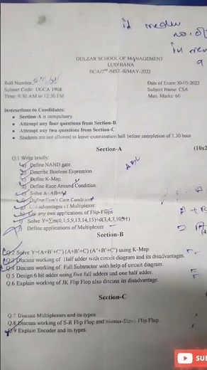 BCA paper in CSA computer system architecture in 2nd semester