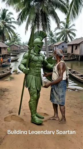 Building Legendary Spartan Warrior with Coconut Leaves 🍃 #viral #trendingnow #handmadecrafts #diy #africa