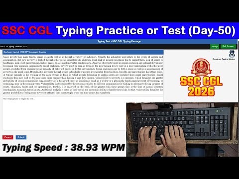 SSC CGL Typing Practice Day- 50 | 38.93 WPM with 99% Accuracy #typingmitra #raushantypingmaster