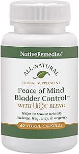 Native Remedies Bladder Control Supplements - Peace of Mind with Urox - Bladder Support for Women & Men, for Overactive Bladders Health - Reduce Nighttime Urination - Non-GMO Vegan Capsules (60 Count)