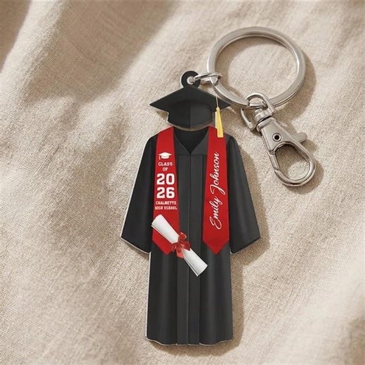 Personalized Graduation Keychain, Custom Name Class of 2026 Keychain, 2D Flat Acrylic Keychain, Cap and Gown Keepsake, Graduation Gift - Etsy