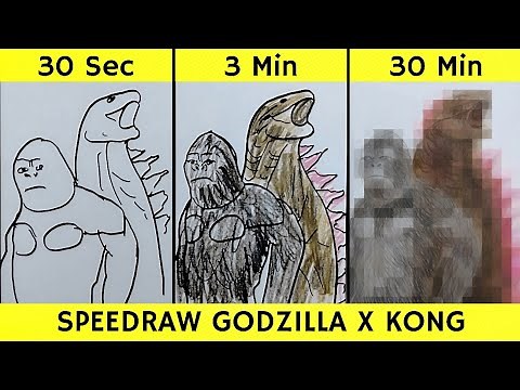 Drawing Godzilla vs Kong in 30 seconds, 3 minutes, and 30 minutes | Godzilla x Kong | Part-2