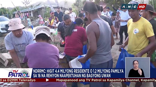 Mahigit 4.4 milyong residente o 1.2 milyong pamilya mula sa 16 rehiyon sa bansa ang naapektuhan ng bagyong #UwanPH, ayon sa NDRRMC. | TV Patrol